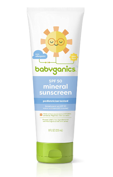 Loção protetor solar mineral para bebês Babyganics FPS 50