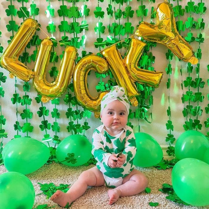 macacão trevo balão verde Lucky St. Patrick's Day Foto do bebê